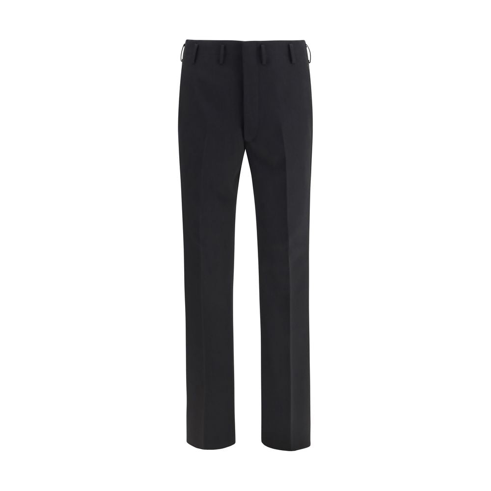 Trousers by Prada for men in wool black features an on trend silhouette, showcasing a sophisticated regular-fit & wide with a long and high rise for an on trend finish.