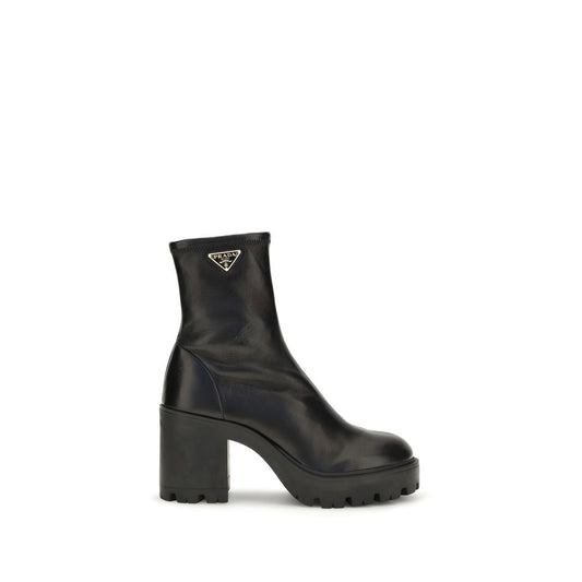 Platform Ankle Boots by Prada for women in bos taurus nappa calf leather black features an effortless chic silhouette from the Women's Bos Taurus Nappa Calf Leather Platform Ankle Boots collection, showcasing a effortless chic platform and refined for an effortless chic look.