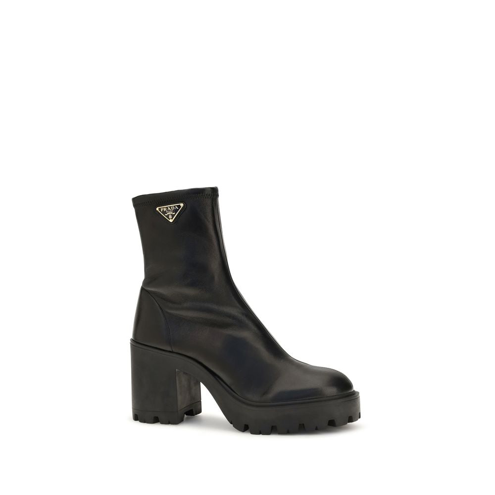 Platform Ankle Boots by Prada for women in bos taurus nappa calf leather black features an high-performance silhouette, showcasing the sophisticated design of the Women's Bos Taurus Nappa Calf Leather Platform Ankle Boots with a platform and a refined .