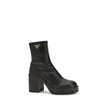 Platform Ankle Boots by Prada for women in bos taurus nappa calf leather black features an high-performance silhouette, showcasing the sophisticated design of the Women's Bos Taurus Nappa Calf Leather Platform Ankle Boots with a platform and a refined .