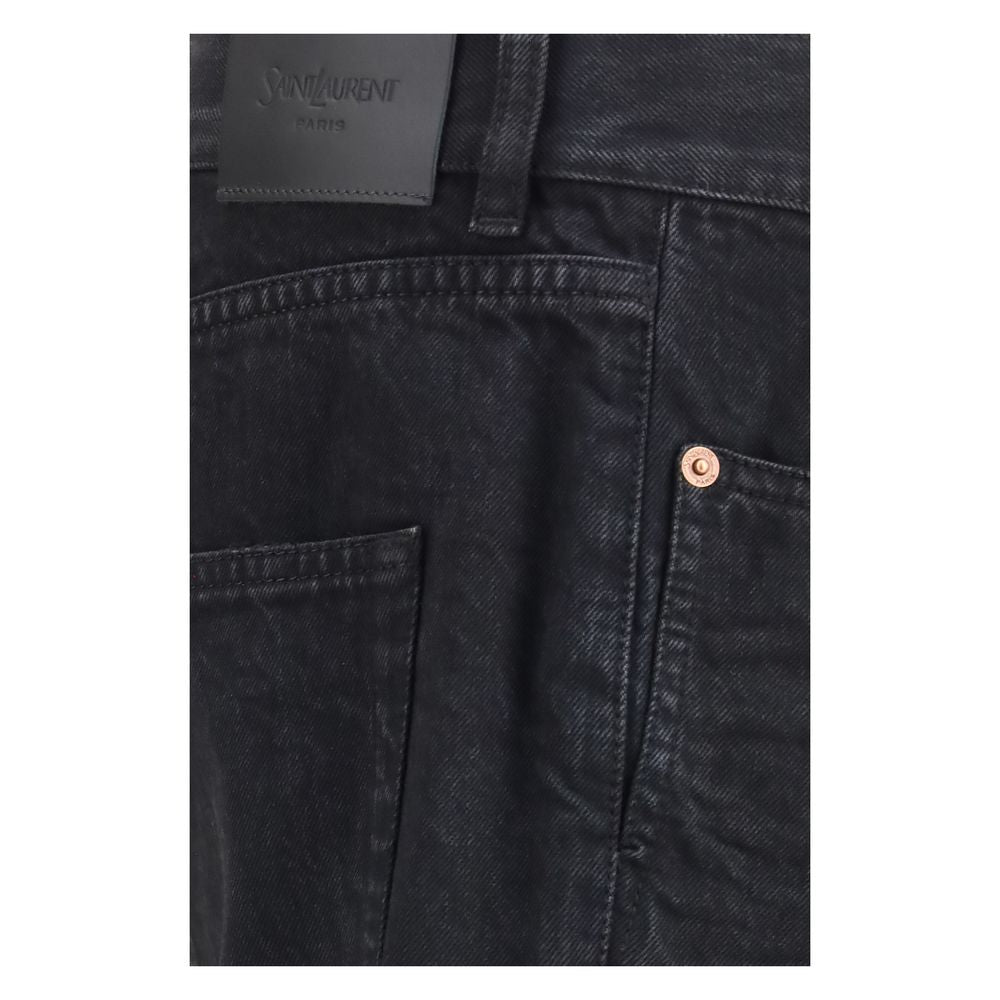 Jeans by Saint Laurent for men in denim cotton black features a polished silhouette with a polished regular-fit & slim, reaching a polished long and finished with a polished .