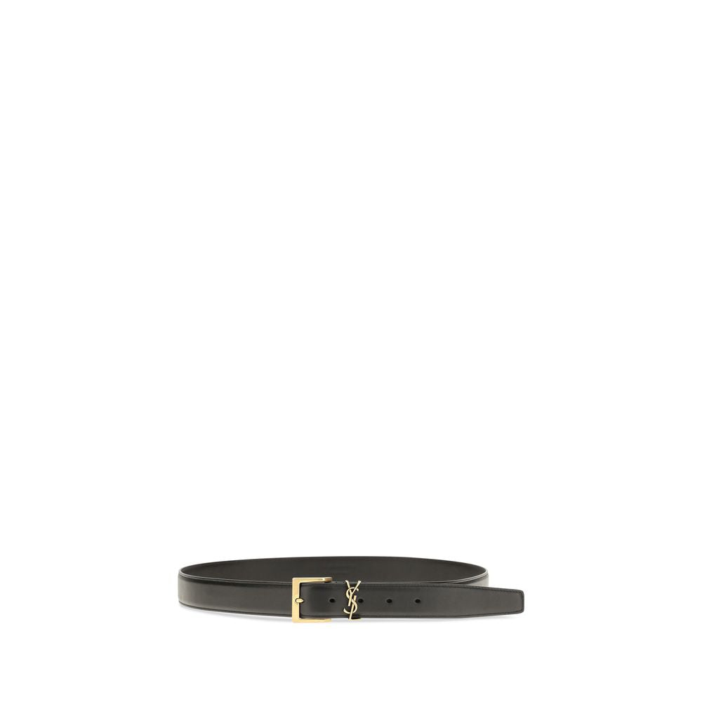 Belt by Saint Laurent for men in bos taurus calfskin leather black features an artisanal silhouette, showcasing the artisanal craftsmanship of the Bos Taurus Calfskin Leather Belt collection for a artisanal finish.