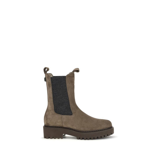 Mid-Heel Ankle Boots by Brunello Cucinelli for women in bos taurus suede calf leather brown & signature showcases a ergonomic silhouette from the Women's Bos Taurus Suede Calf Leather Mid-Heel Ankle Boots collection, featuring a ergonomic 4-cm-heel mid-heel and a ergonomic .