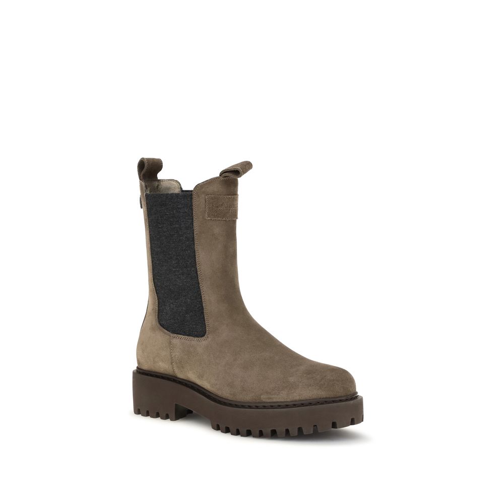 Mid-Heel Ankle Boots by Brunello Cucinelli for women in bos taurus suede calf leather brown & signature features an enchanting design from the Women's Bos Taurus Suede Calf Leather Mid-Heel Ankle Boots collection, highlighting a enchanting 4-cm-heel mid-heel and for a refined look.