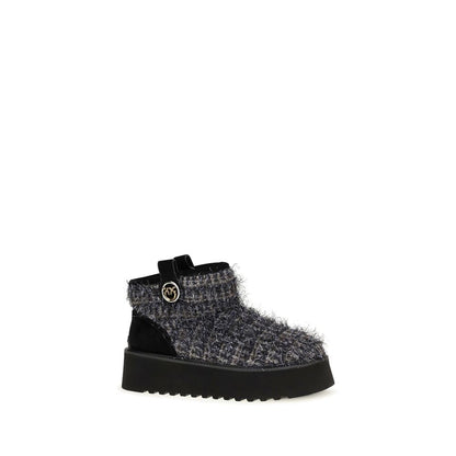 Platform Ankle Boots by PINKO for women in lurex tweed black & gray features an dynamic silhouette, showcasing the dynamic Love Birds Women's Lurex Tweed Platform Ankle Boots design with its distinctive platform and elegant .