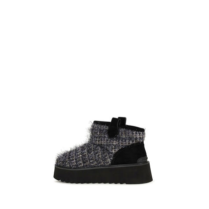 Platform Ankle Boots by PINKO for women in lurex tweed black & gray showcases a impeccable silhouette as Love Birds Women's Lurex Tweed Platform Ankle Boots, artfully defined by a impeccable platform and a impeccable .