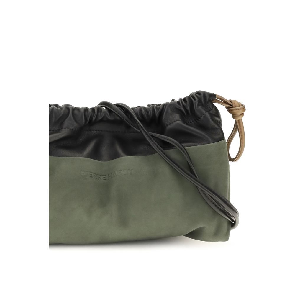 Shoulder Drawstring Clutch Bag by Pierre Hardy for women in bos taurus calf leather bicolour presents a versatile silhouette, showcasing a secure drawstring and versatile with versatile shoulder-strap for a sophisticated look.