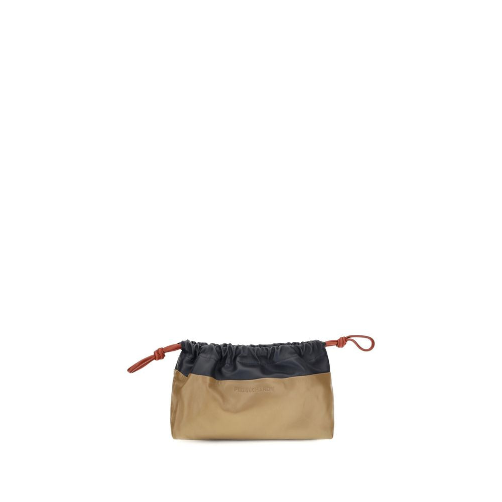 Shoulder Drawstring Clutch Bag by Pierre Hardy for women in bos taurus calf leather beige features a enviable silhouette, showcasing a secure drawstring, ample , and enviable shoulder-strap for a enviable finish.