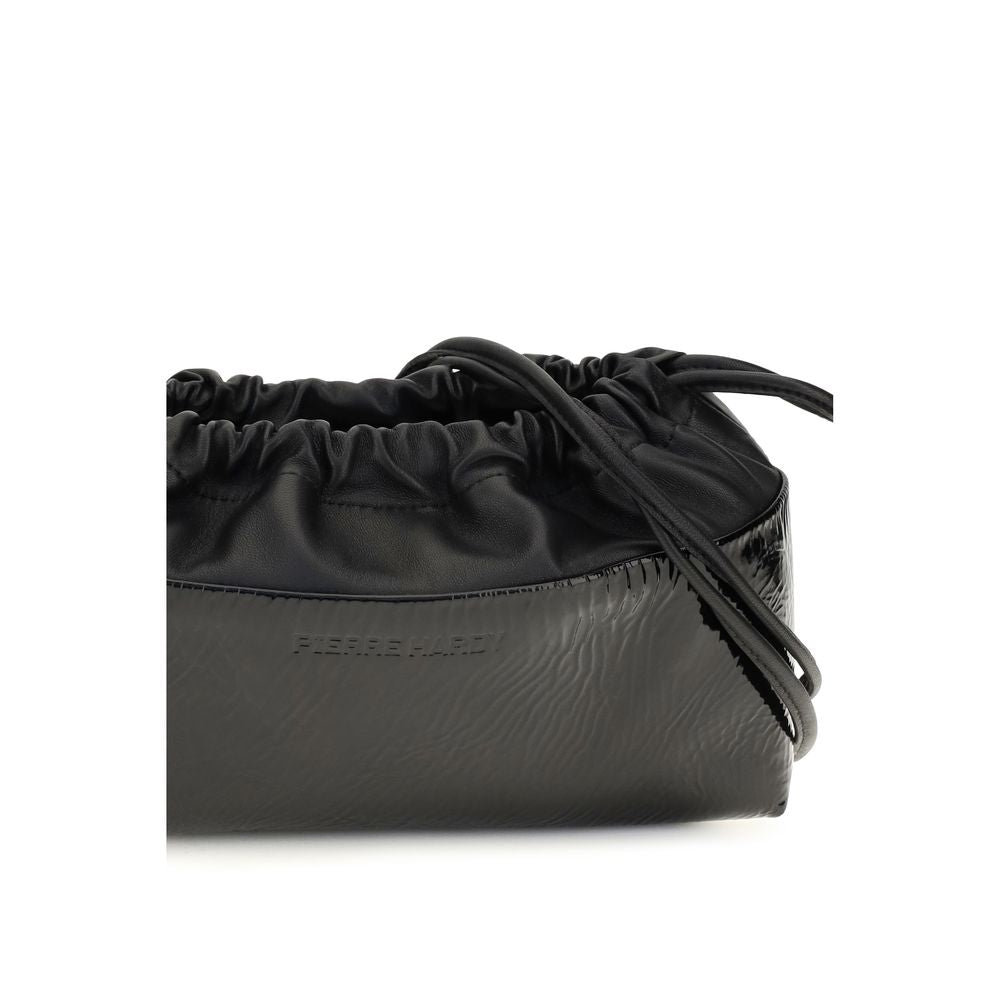 Shoulder Drawstring Clutch Bag by Pierre Hardy for women in bos taurus calf leather black presents a versatile silhouette, showcasing a secure drawstring and versatile with versatile shoulder-strap for a sophisticated look.