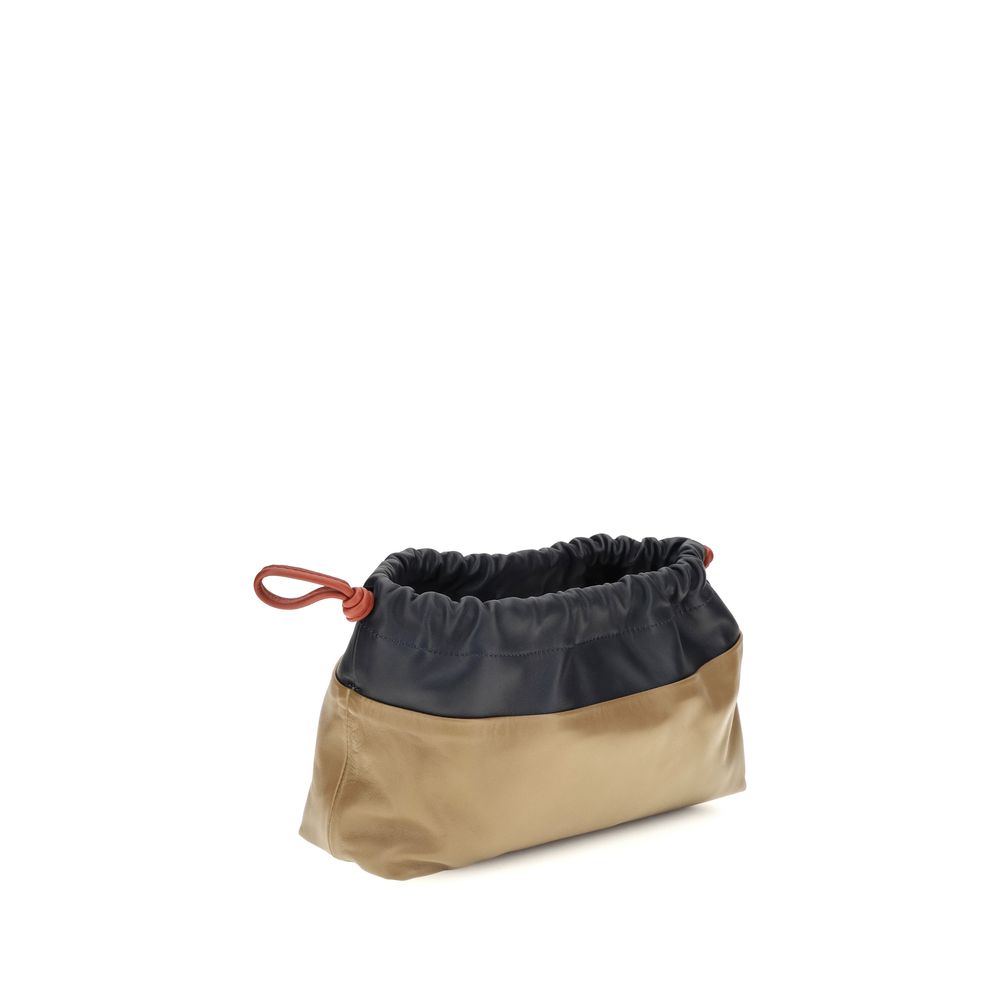Shoulder Drawstring Clutch Bag by Pierre Hardy for women in bos taurus calf leather beige showcases a enviable silhouette, artfully detailed with a secure drawstring, organized , and versatile shoulder-strap for a enviable look.