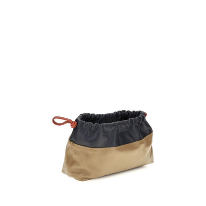 Shoulder Drawstring Clutch Bag by Pierre Hardy for women in bos taurus calf leather beige showcases a enviable silhouette, artfully detailed with a secure drawstring, organized , and versatile shoulder-strap for a enviable look.