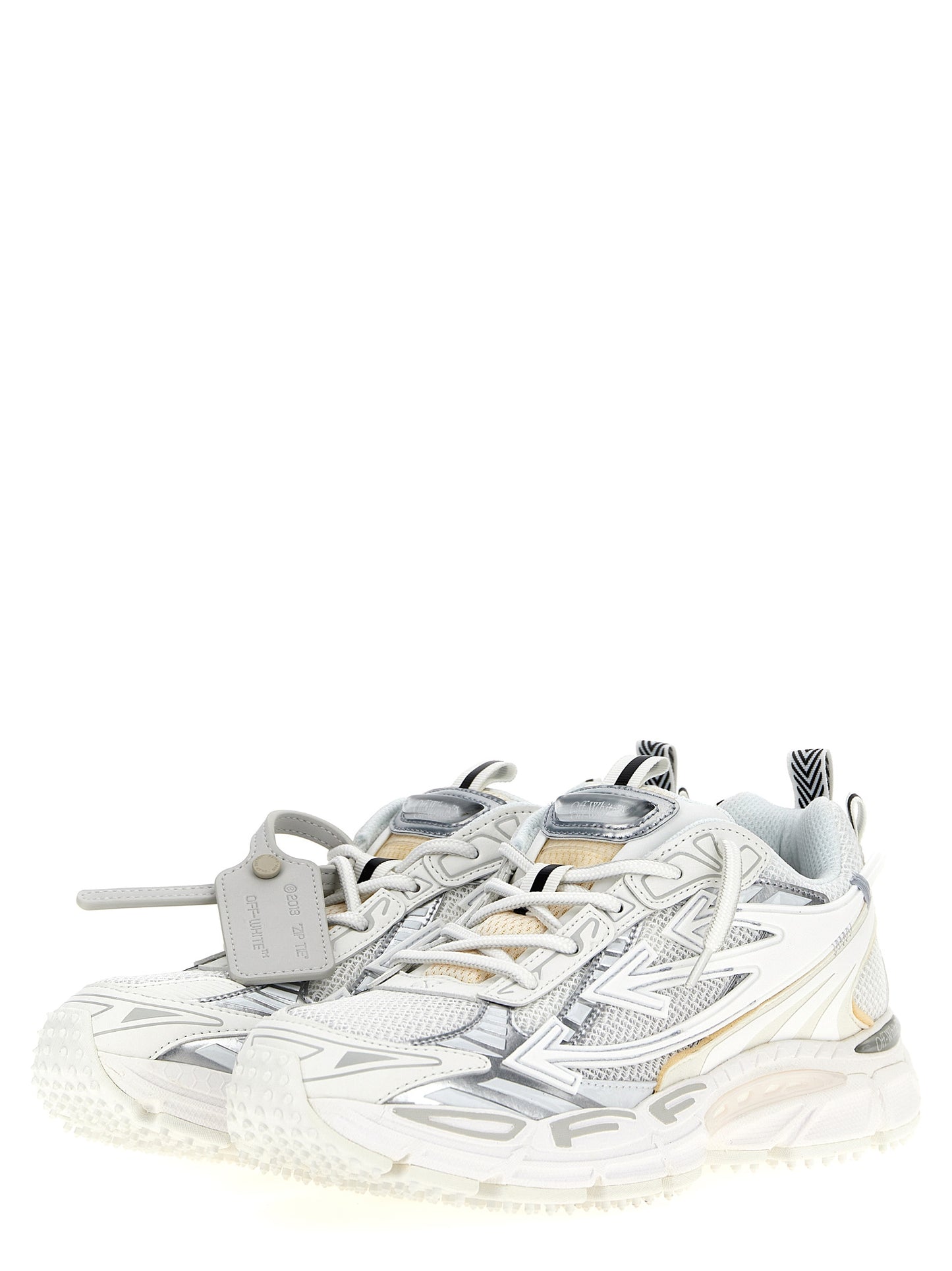 Athletic Sneakers by Off-White for men in polyester polyethylene polyurethane leather white showcases an impeccable silhouette, defined by an impeccable athletic style design that perfectly captures the essence of the Crisp Men's Athletic Polyester Polyethylene Polyurethane Leather Sneakers.