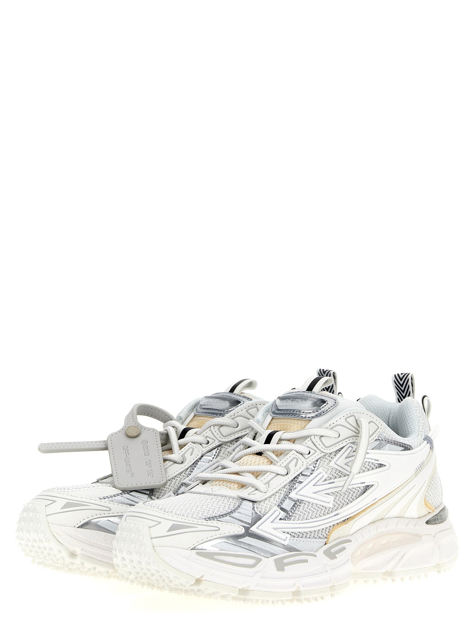 Athletic Sneakers by Off-White for men in polyester polyethylene polyurethane leather white showcases an impeccable silhouette, defined by an impeccable athletic style design that perfectly captures the essence of the Crisp Men's Athletic Polyester Polyethylene Polyurethane Leather Sneakers.