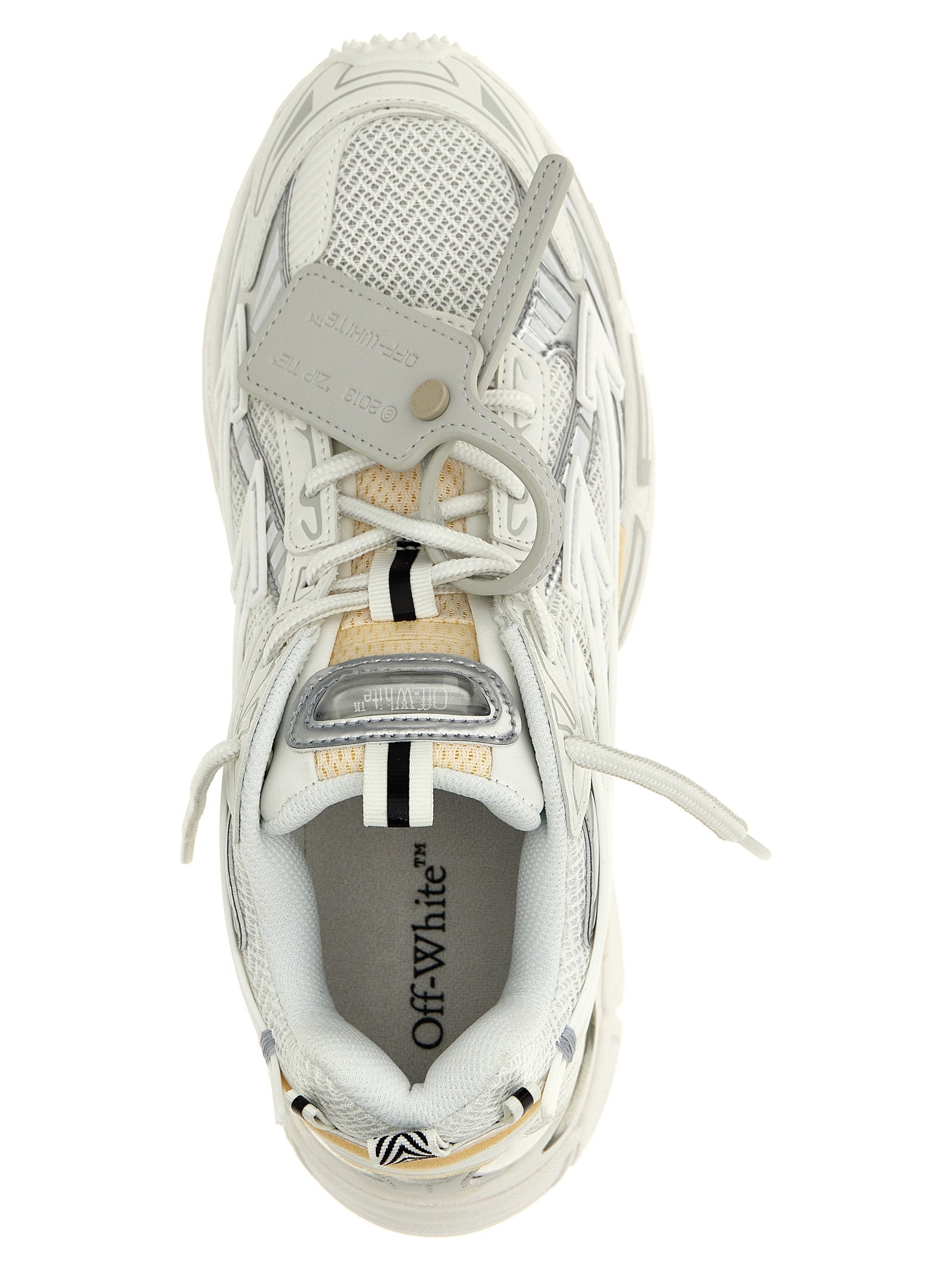 Athletic Sneakers by Off-White for men in polyester polyethylene polyurethane leather white presents a sleek silhouette, perfectly capturing the athletic style essence of Crisp Men's Athletic Polyester Polyethylene Polyurethane Leather Sneakers with its sleek design and premium finish.