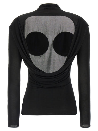 Cardigan by Jean Paul Gaultier for women in stretch viscose black & transparent showcases a captivating silhouette, artfully detailed with a captivating and for a truly sophisticated captivating look.