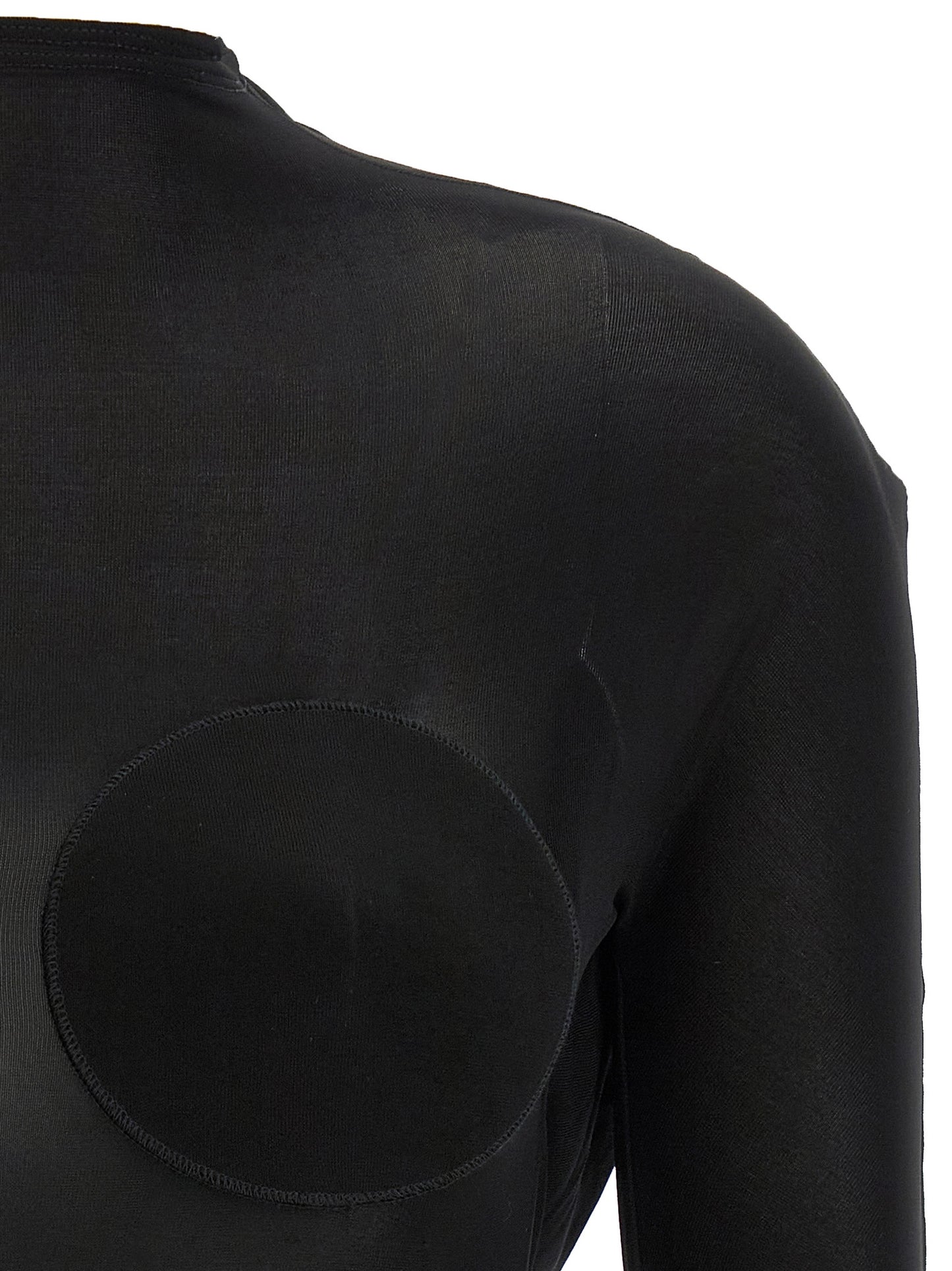 Cardigan by Jean Paul Gaultier for women in stretch viscose black & transparent features a dramatic silhouette, showcasing a sophisticated and dramatic detail for a timeless, premium look.