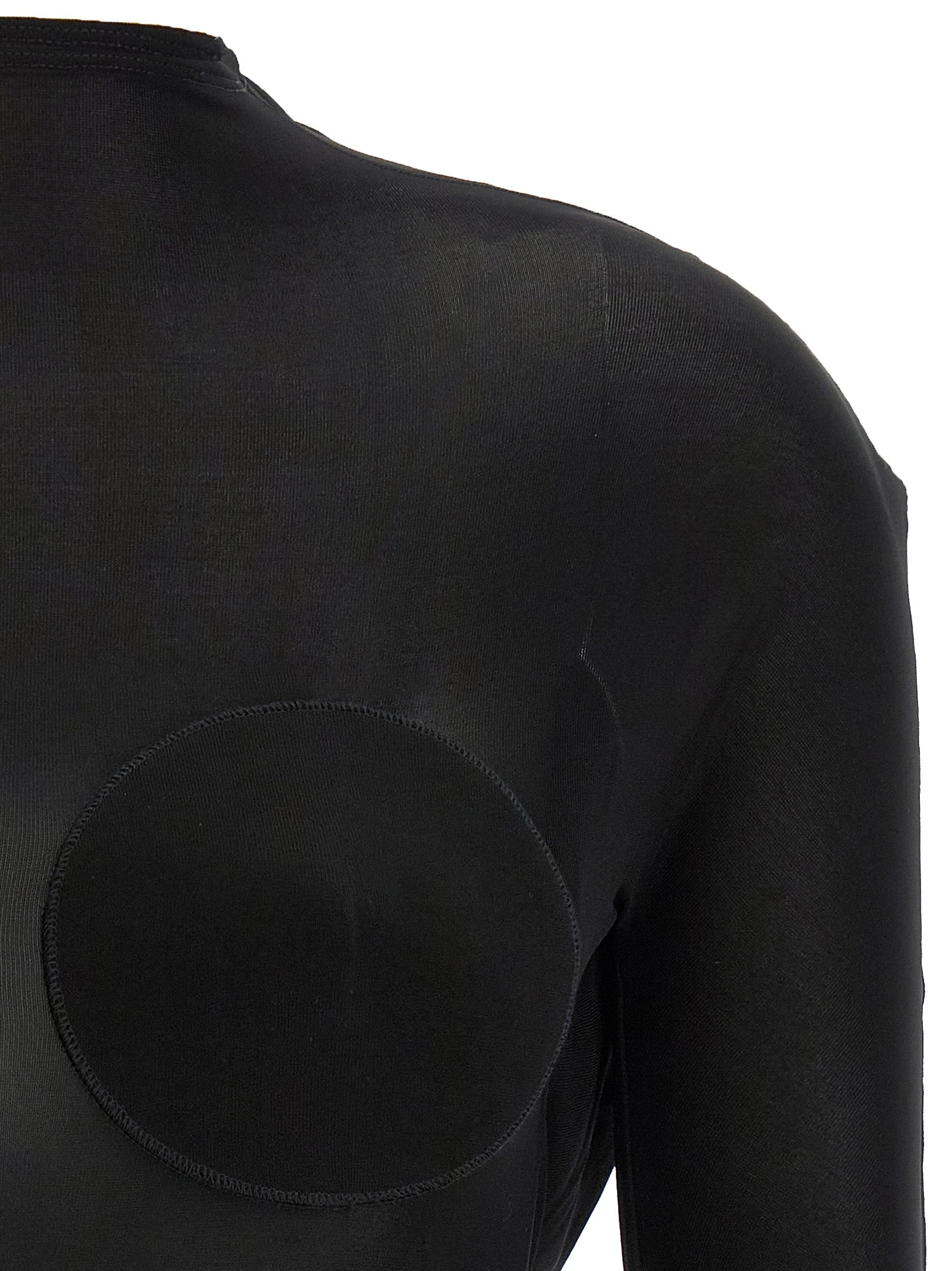 Cardigan by Jean Paul Gaultier for women in stretch viscose black & transparent features a dramatic silhouette, showcasing a sophisticated and dramatic detail for a timeless, premium look.