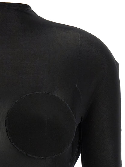Cardigan by Jean Paul Gaultier for women in stretch viscose black & transparent features a dramatic silhouette, showcasing a sophisticated and dramatic detail for a timeless, premium look.