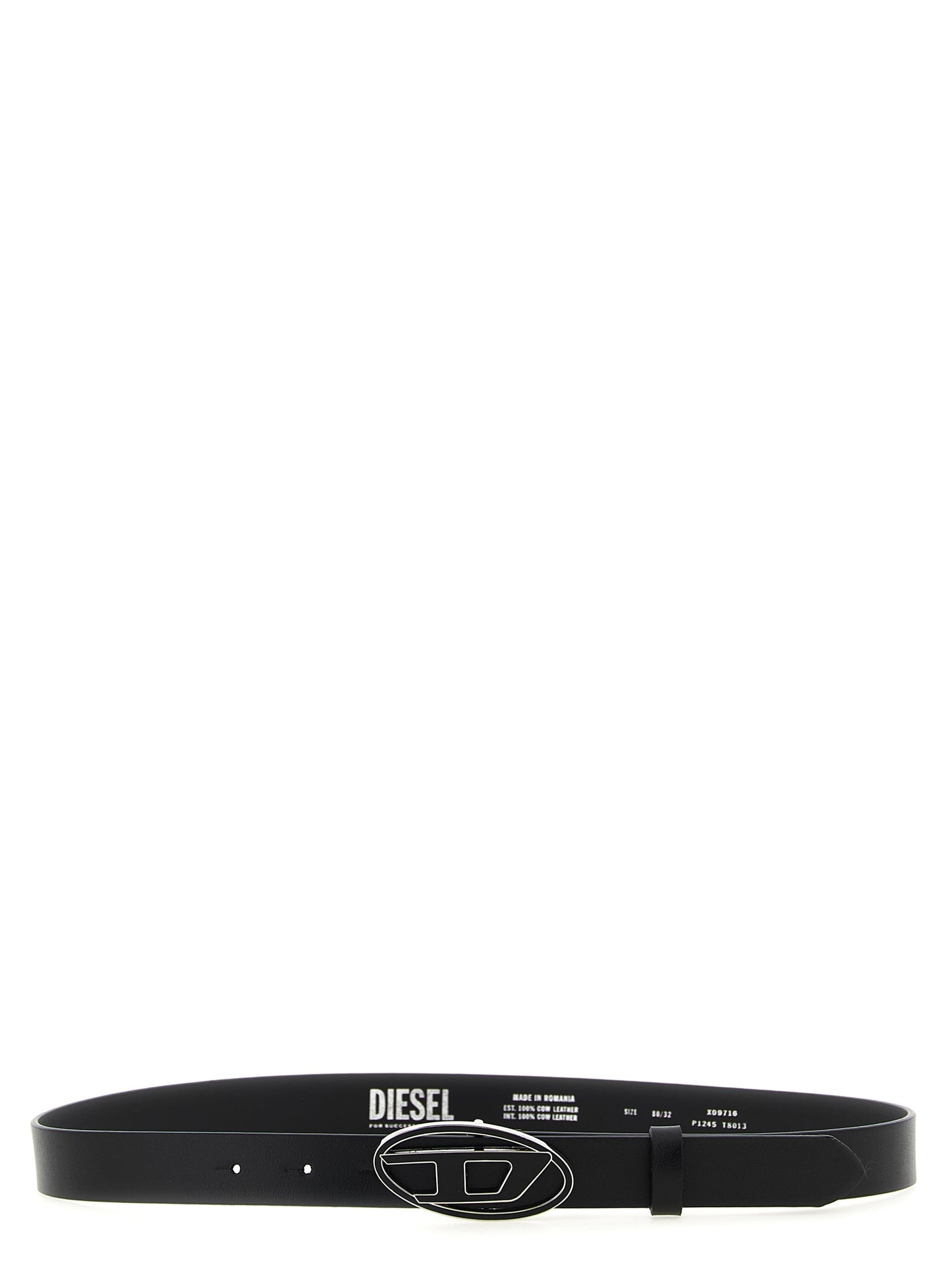 Belt by Diesel for women in leather & metal black features an artisanal finish, elegantly showcasing the signature style and artisanal craftsmanship of the 1 Dr Leather & Metal Belt design.