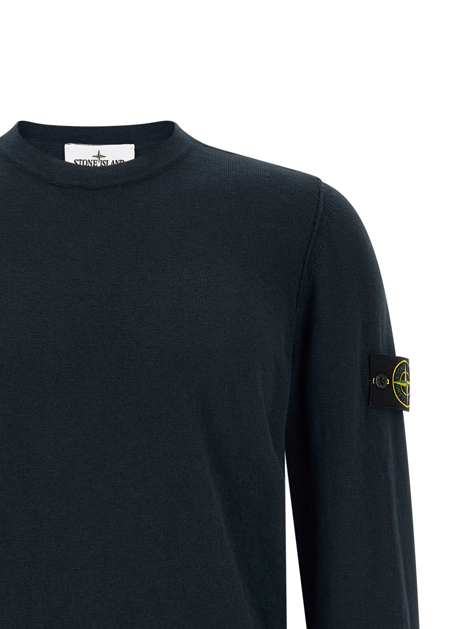 Cardigan by Stone Island for men in nylon & cotton blue features a dramatic silhouette, showcasing a sophisticated crew neckline and dramatic detail for a timeless, premium look.