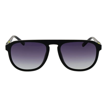 Sunglasses by Fila for unisex in rubber and black featuring an opulent aviator full-rim frame design with a sophisticated black coloured frame finish and high-performance polarized category-3-dark-tint lens.