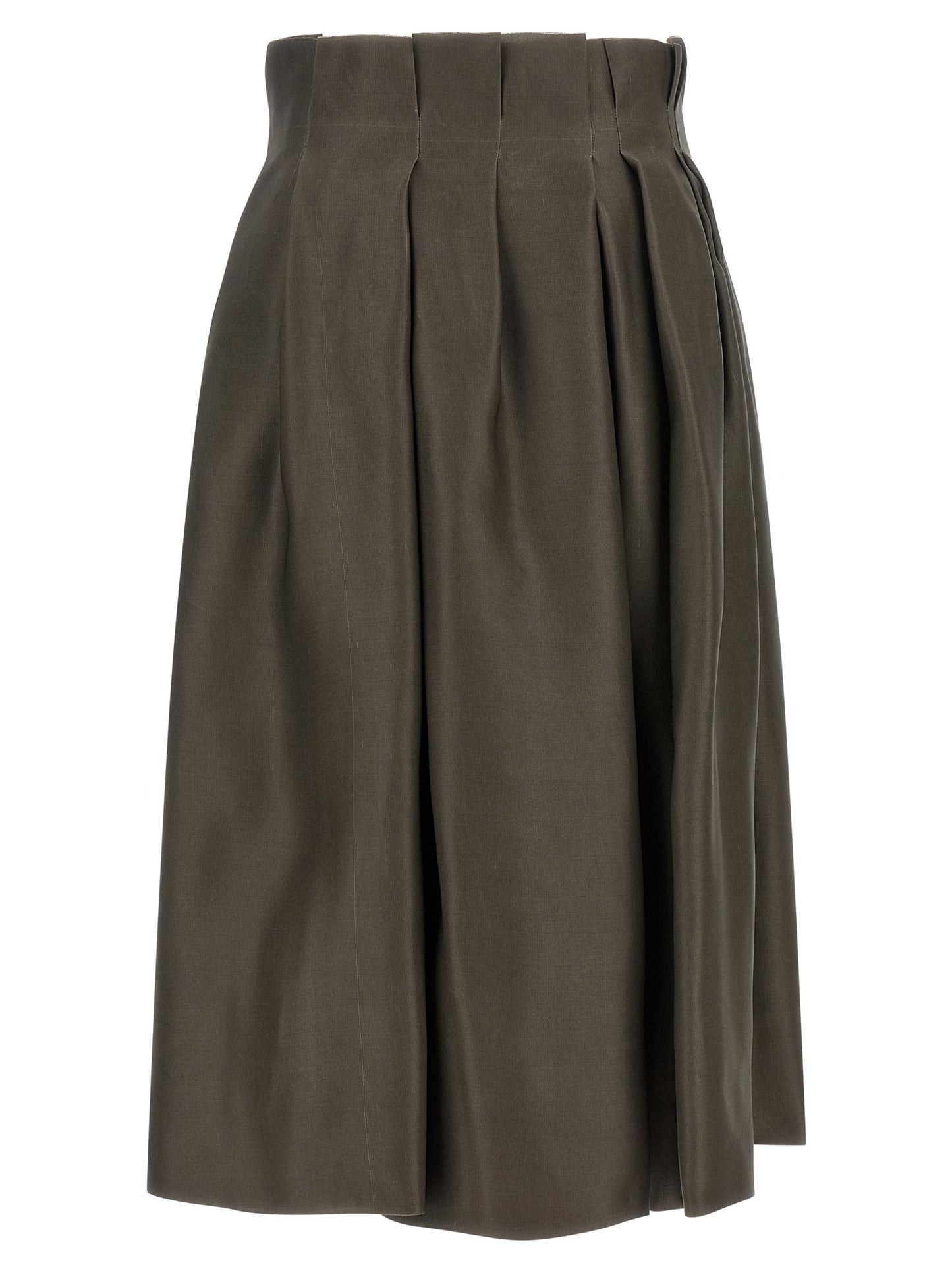 Skirt by Khaite for women in silk brown features a captivating silhouette, showcasing the captivating Women's Flared Asymmetrical Low Rise Silk Skirt design with a sophisticated midi for a captivating look.