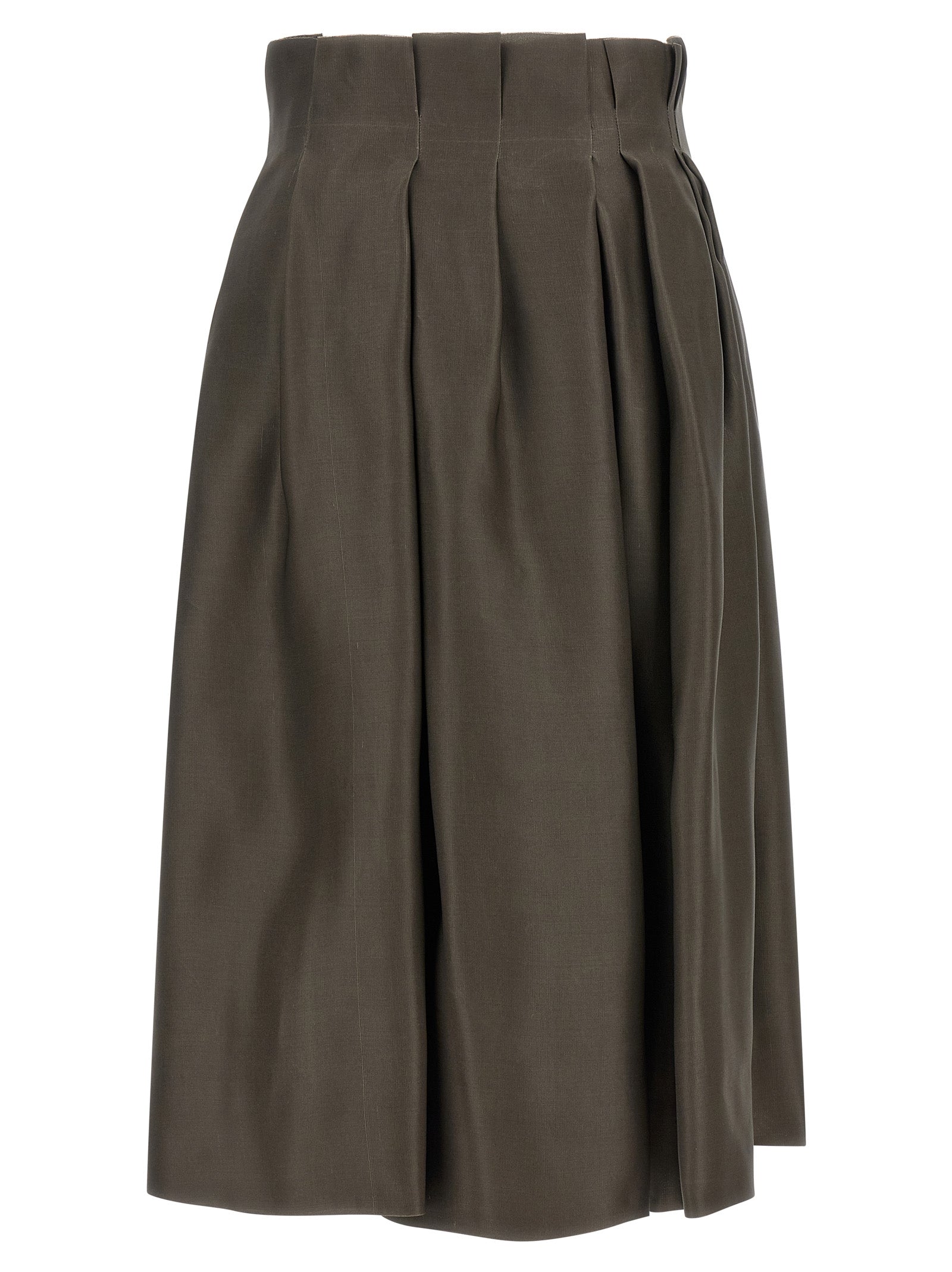 Skirt by Khaite for women in silk brown features a captivating silhouette, showcasing the captivating Women's Flared Asymmetrical Low Rise Silk Skirt design with a sophisticated midi for a captivating look.