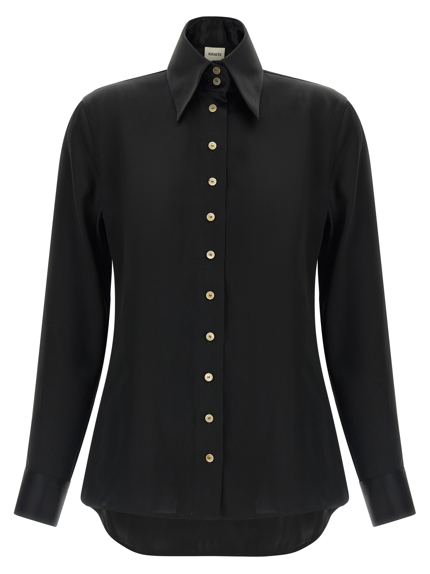 Blouse by Khaite for women in viscose satin black presents a discerning silhouette, showcasing a sophisticated and for a truly discerning finish.
