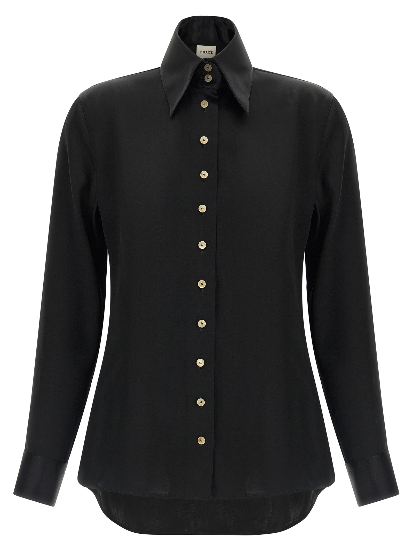 Blouse by Khaite for women in viscose satin black presents a discerning silhouette, showcasing a sophisticated and for a truly discerning finish.