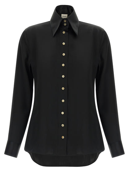 Blouse by Khaite for women in viscose satin black presents a discerning silhouette, showcasing a sophisticated and for a truly discerning finish.