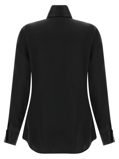 Blouse by Khaite for women in viscose satin black, featuring a nuanced and nuanced for a sophisticated finish.
