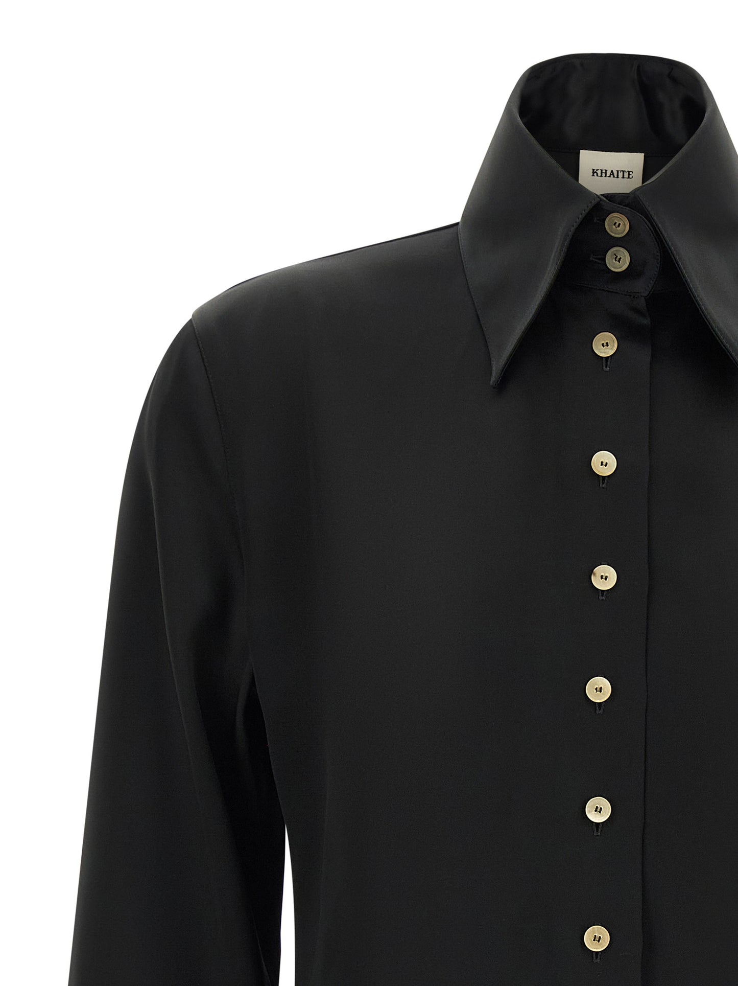 Blouse by Khaite for women in viscose satin black features an polished silhouette, showcasing a sophisticated and detail for a truly polished finish.