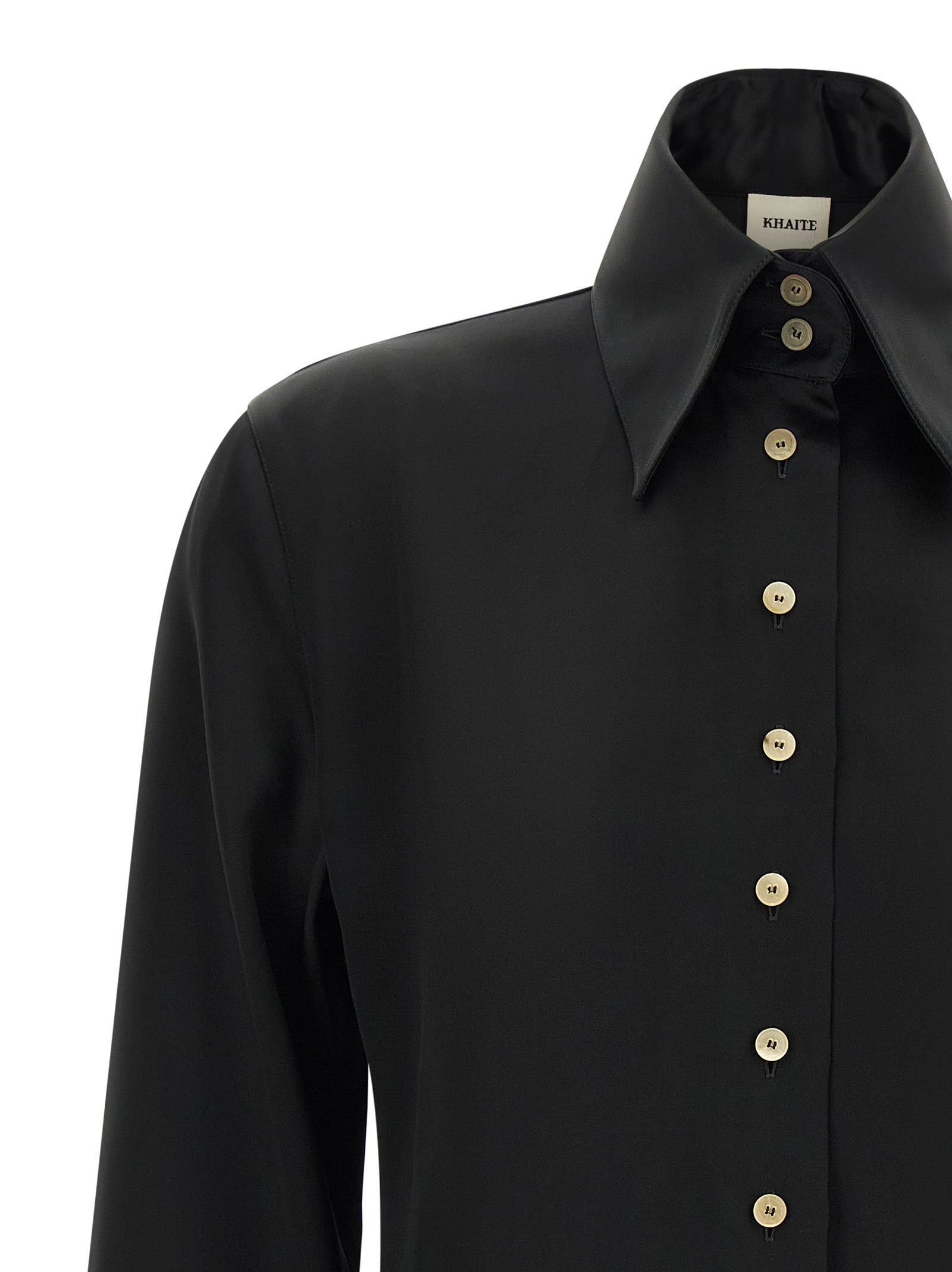 Blouse by Khaite for women in viscose satin black features an polished silhouette, showcasing a sophisticated and detail for a truly polished finish.