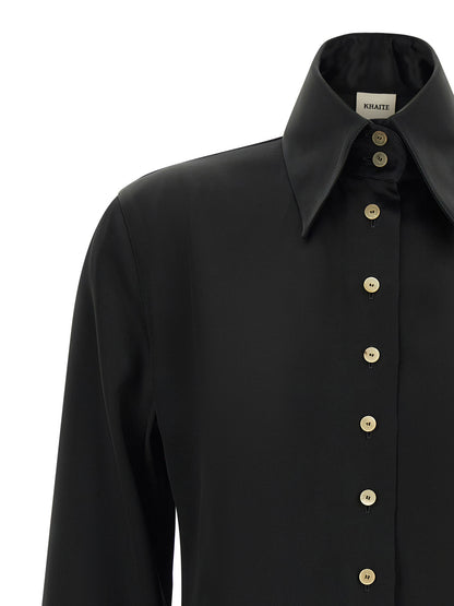 Blouse by Khaite for women in viscose satin black features an polished silhouette, showcasing a sophisticated and detail for a truly polished finish.