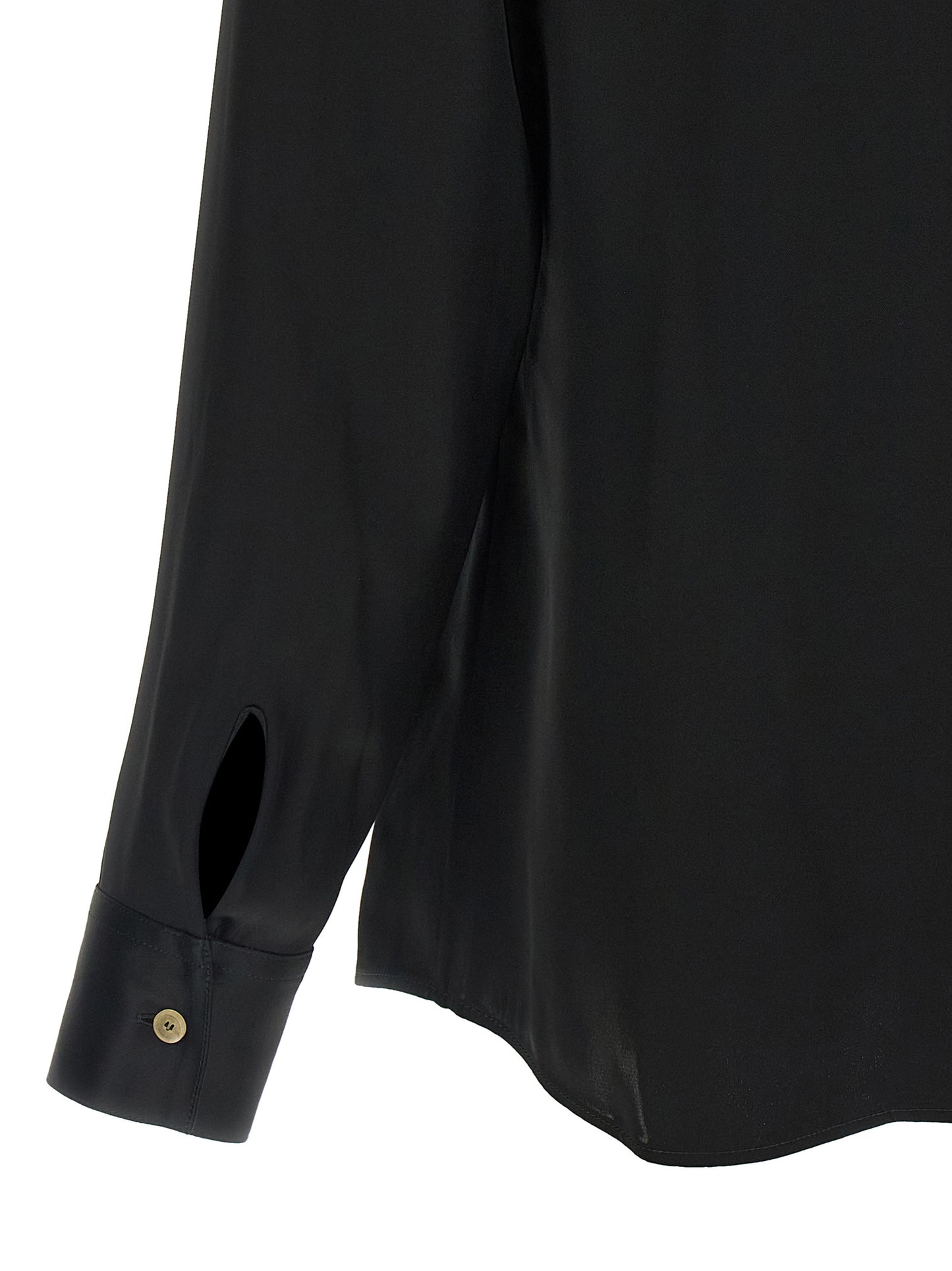 Blouse by Khaite for women in viscose satin black showcases a sleek silhouette, elegantly detailed with a sleek and for a sleek finish.