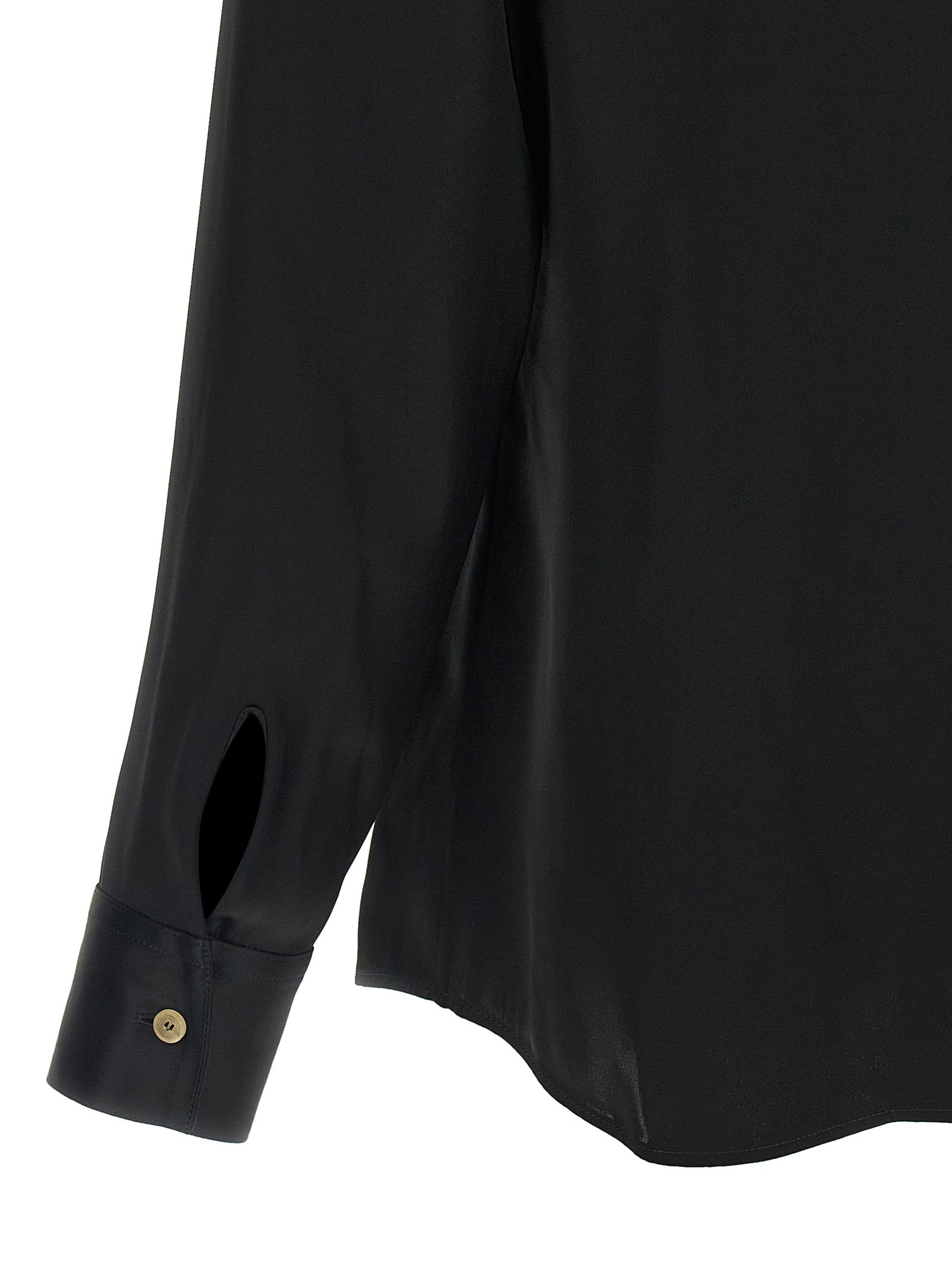 Blouse by Khaite for women in viscose satin black showcases a sleek silhouette, elegantly detailed with a sleek and for a sleek finish.