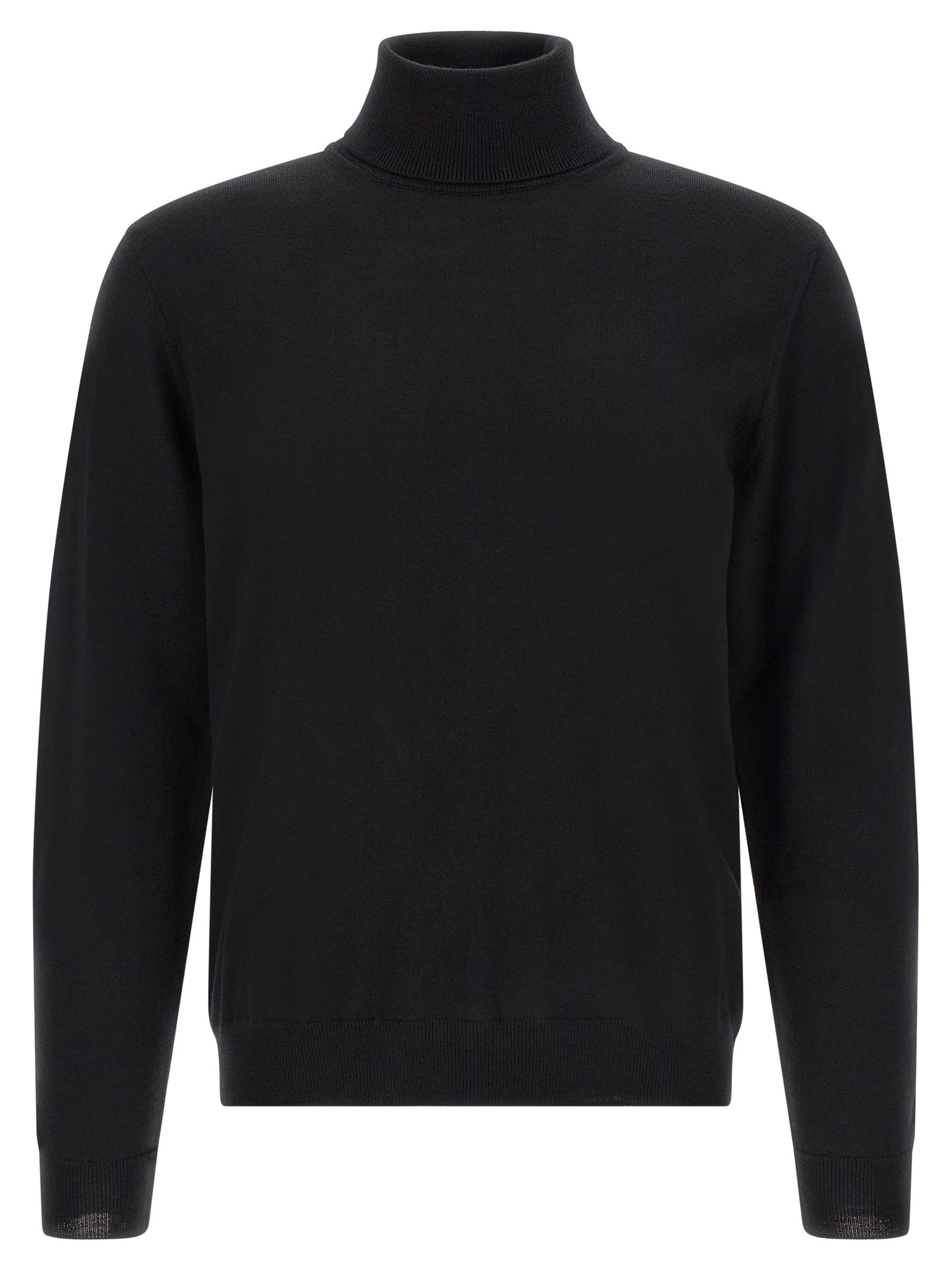 Cardigan by ZANONE for men in virgin wool black showcases a luxurious silhouette, meticulously detailed with a sophisticated turtle high-neck neckline and for a refined finish.