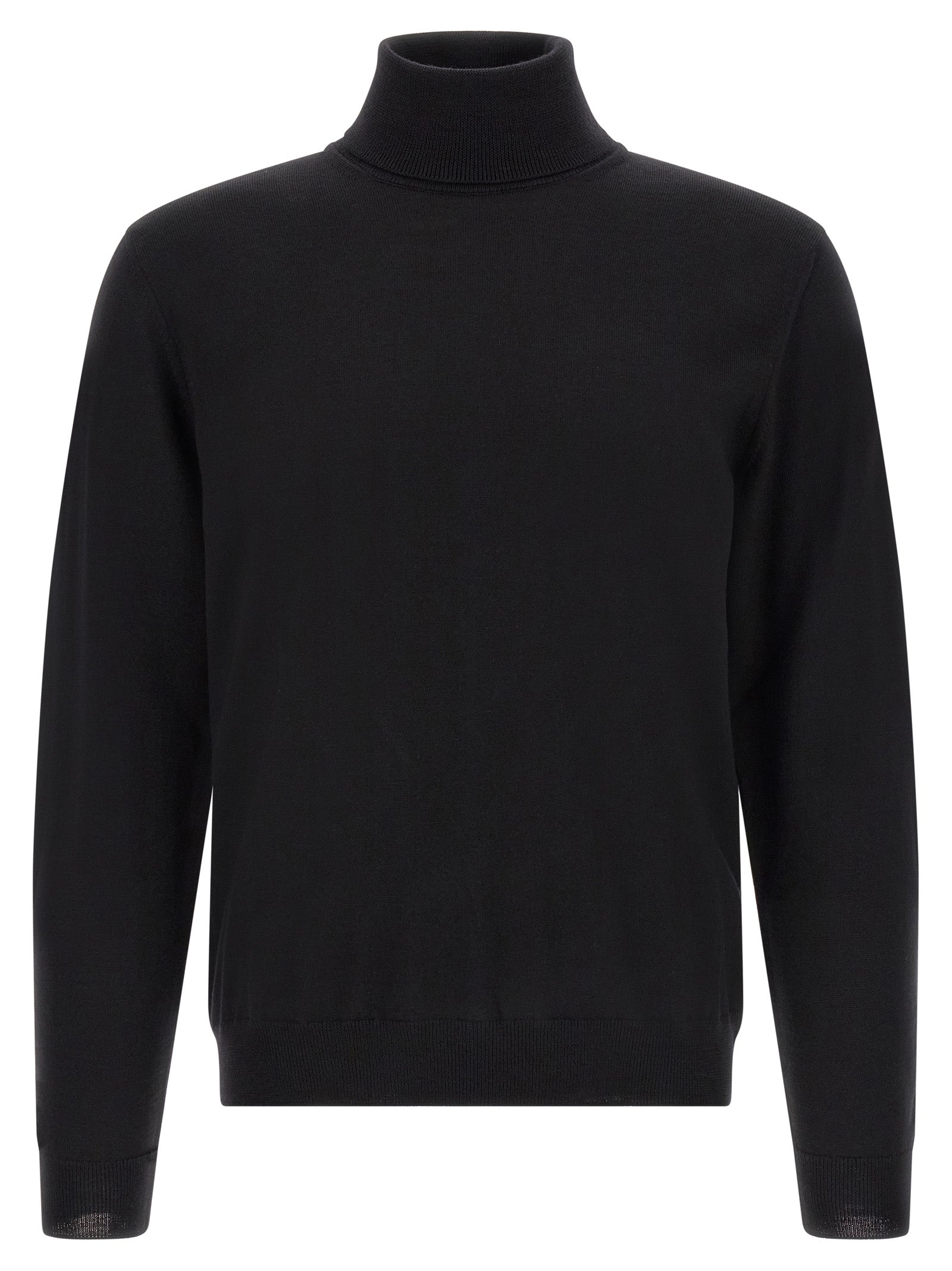 Cardigan by ZANONE for men in virgin wool black showcases a luxurious silhouette, meticulously detailed with a sophisticated turtle high-neck neckline and for a refined finish.