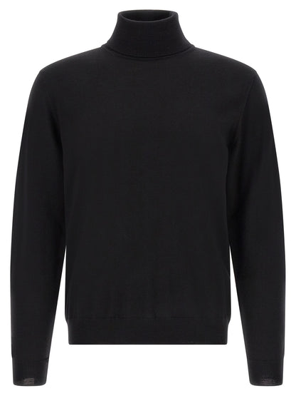 Cardigan by ZANONE for men in virgin wool black showcases a luxurious silhouette, meticulously detailed with a sophisticated turtle high-neck neckline and for a refined finish.