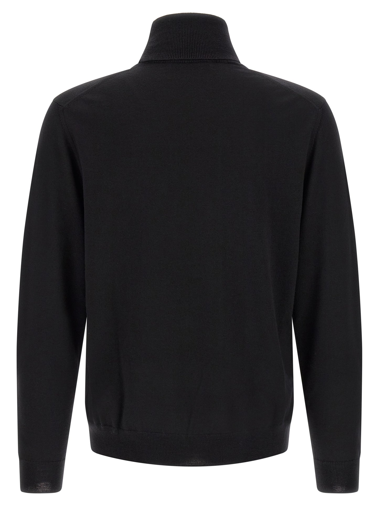 Cardigan by ZANONE for men in virgin wool black presents a textural silhouette, artfully finished with a textural turtle high-neck neckline and for a sophisticated, textural look.