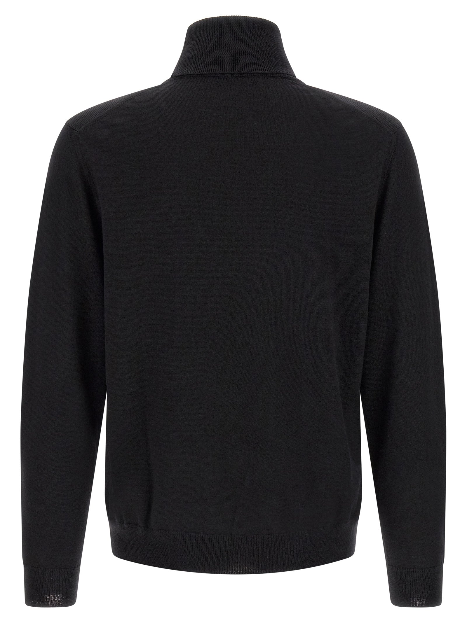 Cardigan by ZANONE for men in virgin wool black presents a textural silhouette, artfully finished with a textural turtle high-neck neckline and for a sophisticated, textural look.