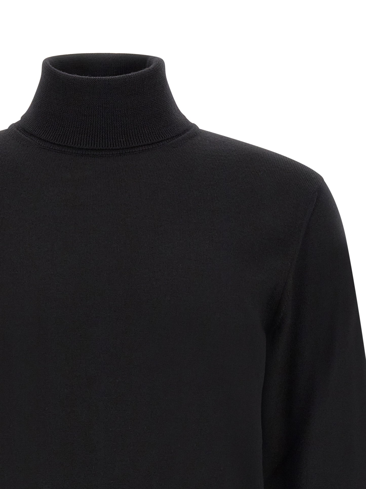 Cardigan by ZANONE for men in virgin wool black features a nuanced silhouette with a refined turtle high-neck neckline and nuanced detailing for a sophisticated look.