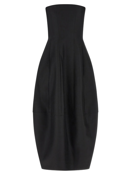 Dress by Khaite for women in wool & silk black presents a sinuous silhouette, showcasing a sophisticated and detailed with a sinuous long for a refined finish.