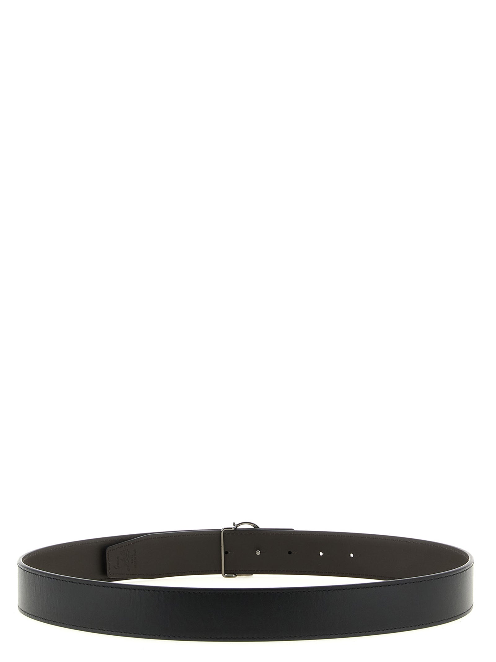 Belt by Christian Louboutin for men in calfskin leather black, brown & multicolor features an artisanal silhouette, showcasing the artisanal craftsmanship of the Calfskin Leather Belt collection for a artisanal finish.