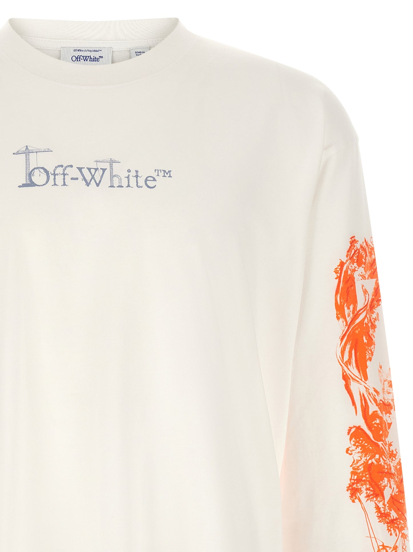 T-Shirt by Off-White for men in cotton blue, natural, orange, white & print showcases a fashionable silhouette, elegantly detailed with a fashionable and for a sophisticated, high-fashion look.