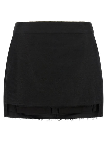 Skirt by Rick Owens for women in ramie & cotton black, silver & signature features a captivating silhouette, showcasing the captivating Women's Asymmetrical High Rise Ramie & Cotton Skirt design with a sophisticated mini long for a captivating look.