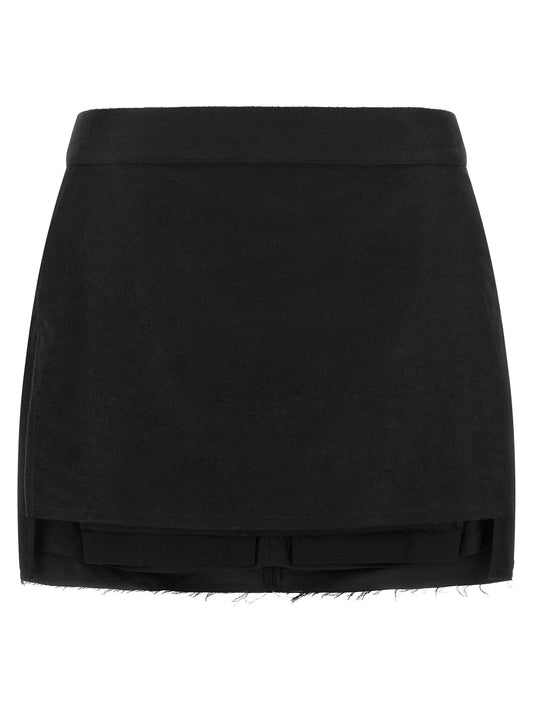 Skirt by Rick Owens for women in ramie & cotton black, silver & signature features a captivating silhouette, showcasing the captivating Women's Asymmetrical High Rise Ramie & Cotton Skirt design with a sophisticated mini long for a captivating look.