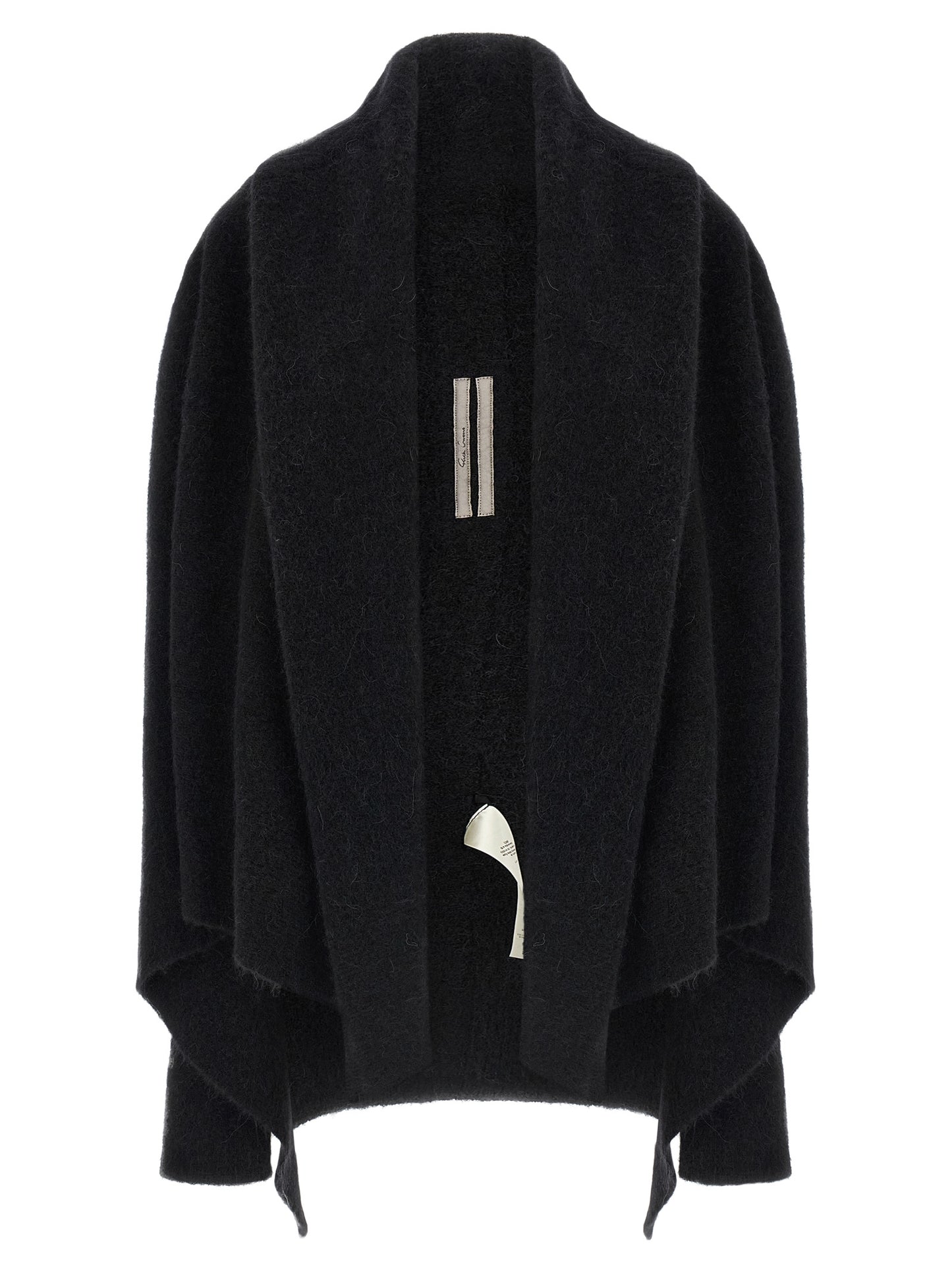 Hooded Cardigan by Rick Owens for women in nylon alpaca wool & marabou black showcases a captivating silhouette, artfully detailed with a captivating and wrap hooded shawl-collar neckline for a truly sophisticated captivating look.