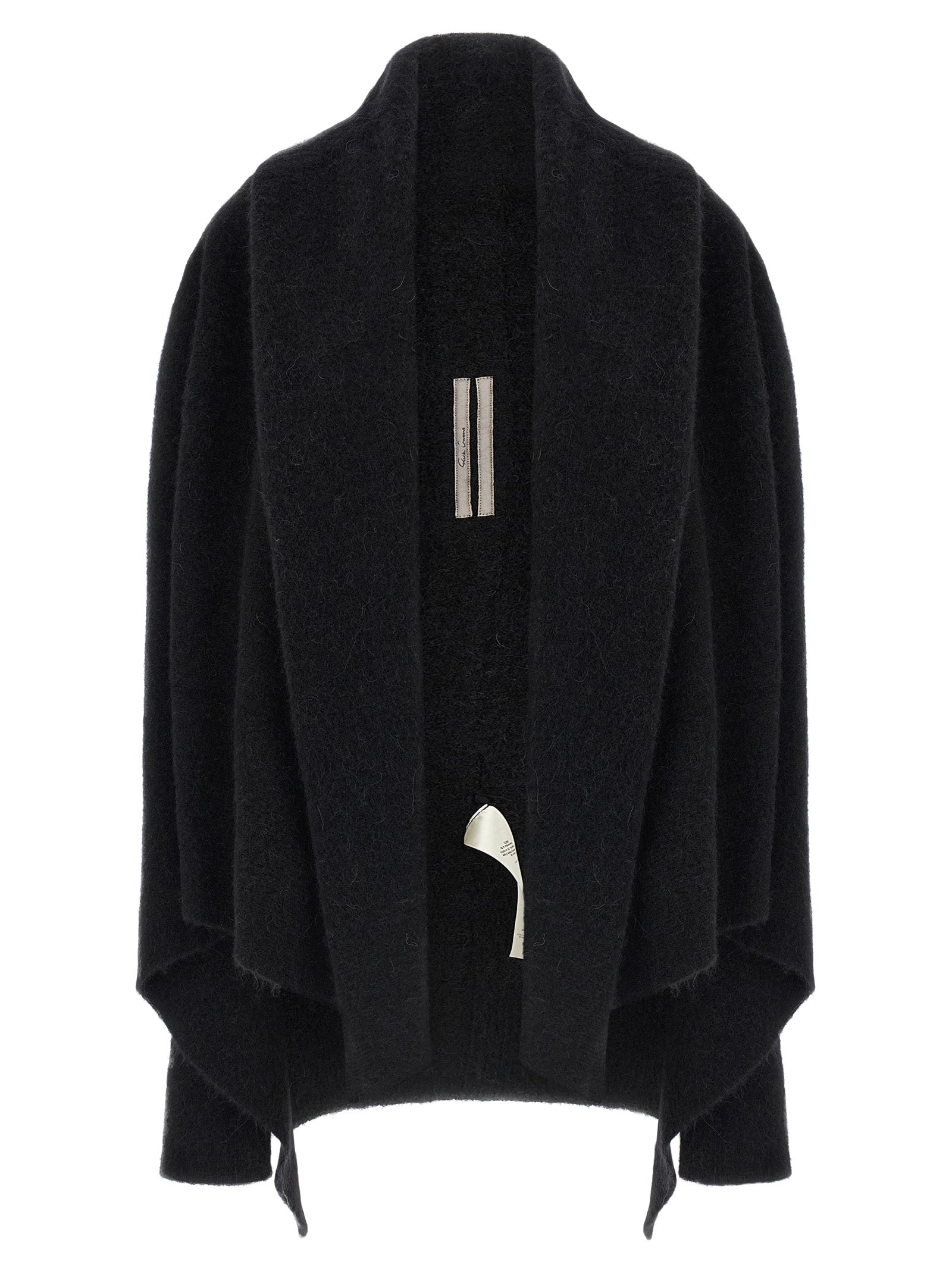 Hooded Cardigan by Rick Owens for women in nylon alpaca wool & marabou black showcases a captivating silhouette, artfully detailed with a captivating and wrap hooded shawl-collar neckline for a truly sophisticated captivating look.