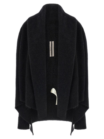 Hooded Cardigan by Rick Owens for women in nylon alpaca wool & marabou black showcases a captivating silhouette, artfully detailed with a captivating and wrap hooded shawl-collar neckline for a truly sophisticated captivating look.